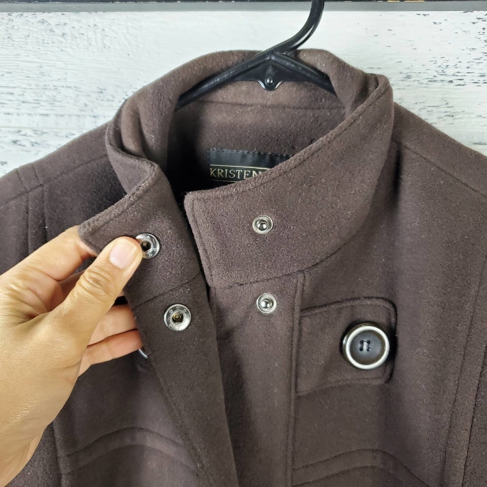 Kristen Blake Women Chocolate Lambswool Cashmere Blend Peacoat Long Coat Size 12 - Picture 4 of 14